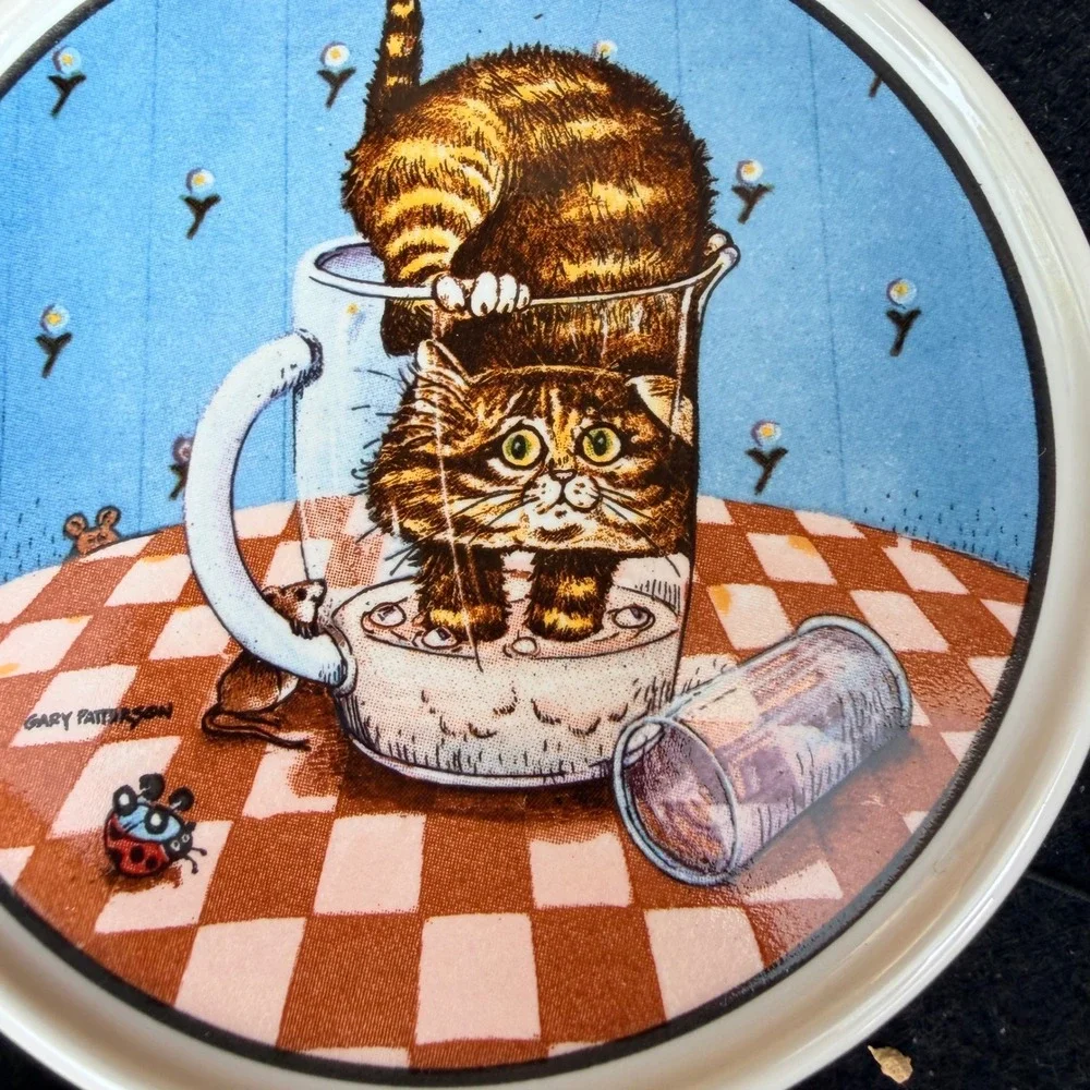 Gary Patterson Cat Coasters Set of 4 Clay Design Ceramic Whimsical Feline Art